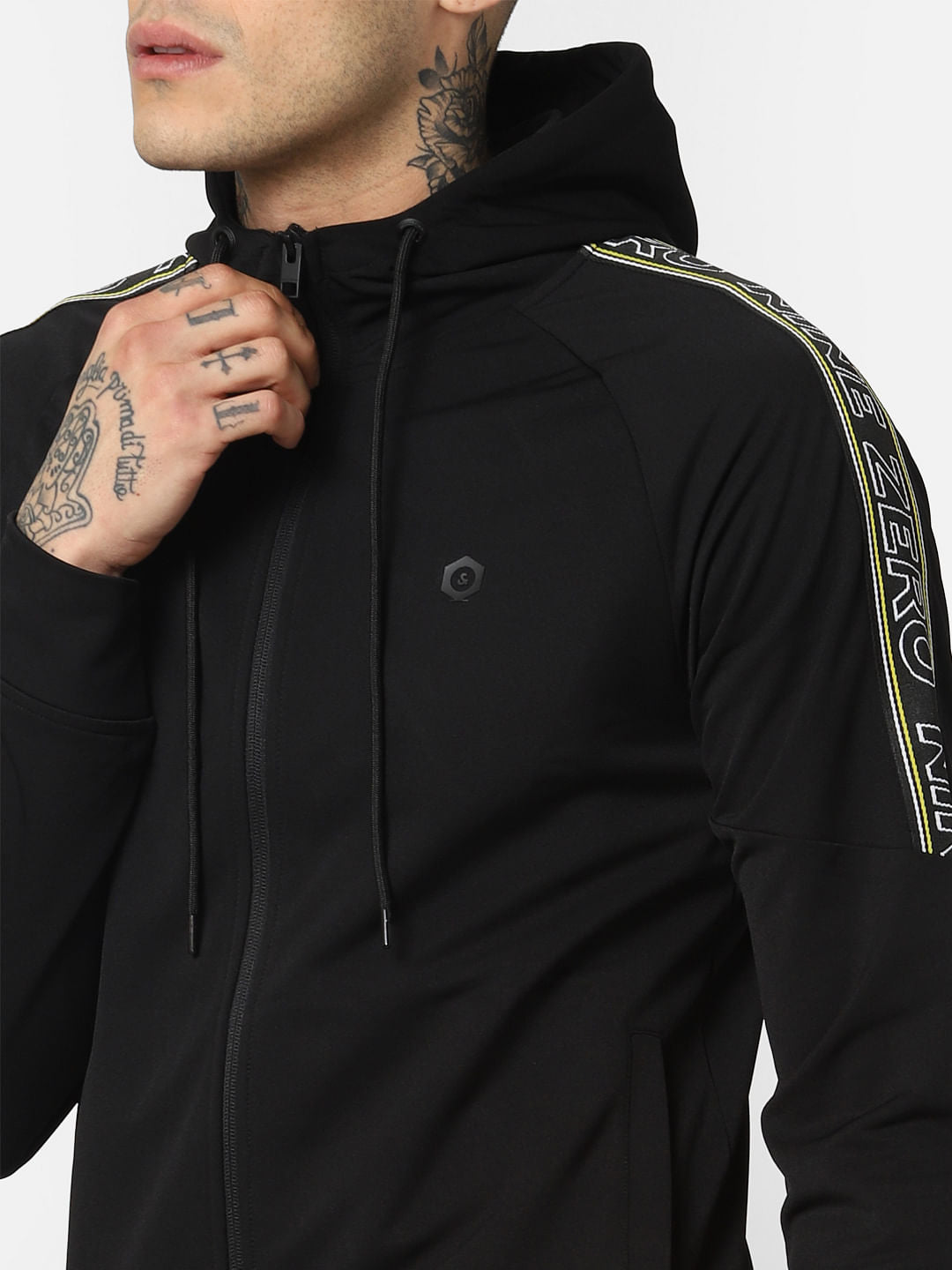 Black Tape Detail Hooded Sweatshirt