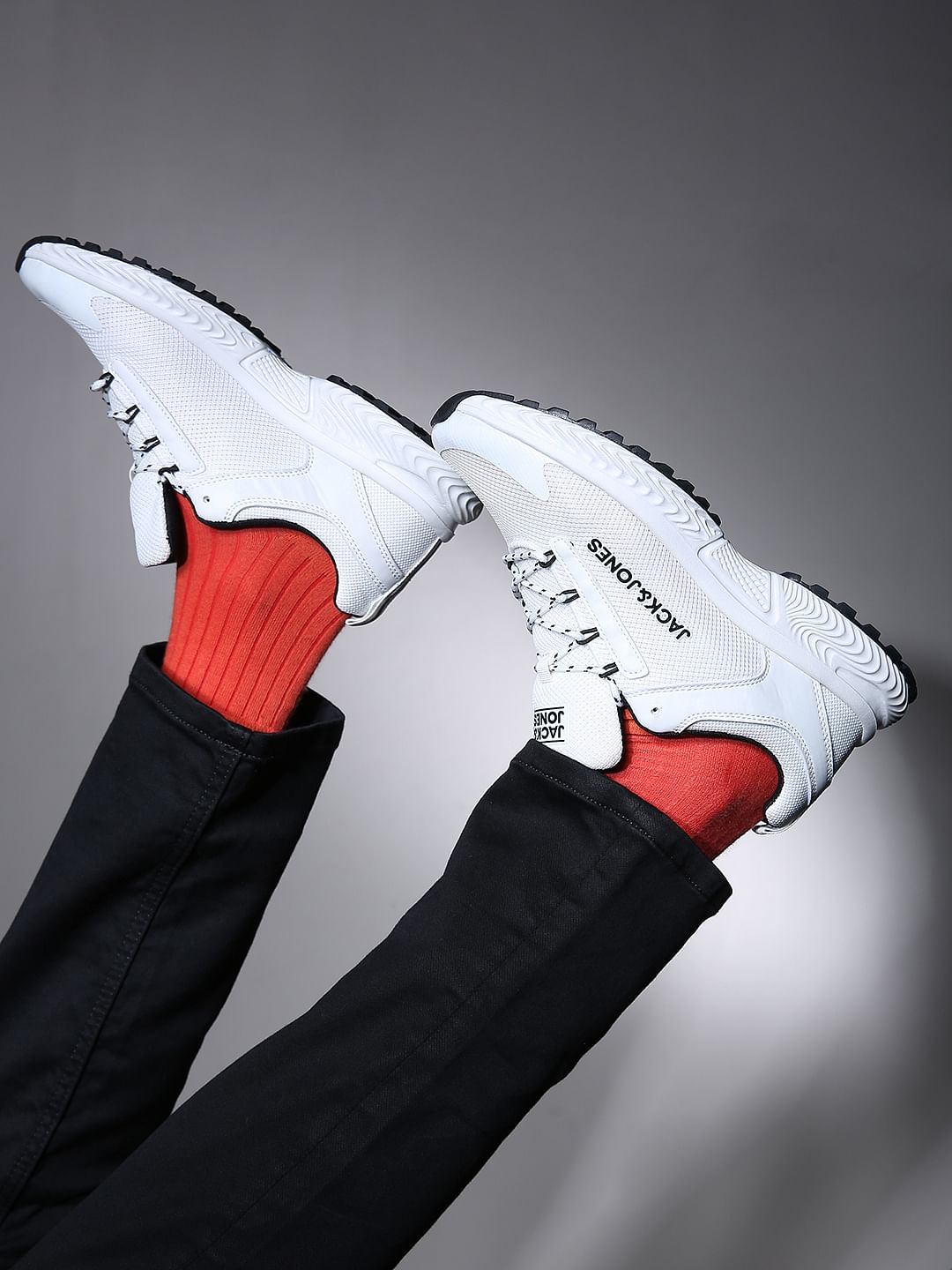 WHITE LACE-UP MESH SNEAKERS - 6