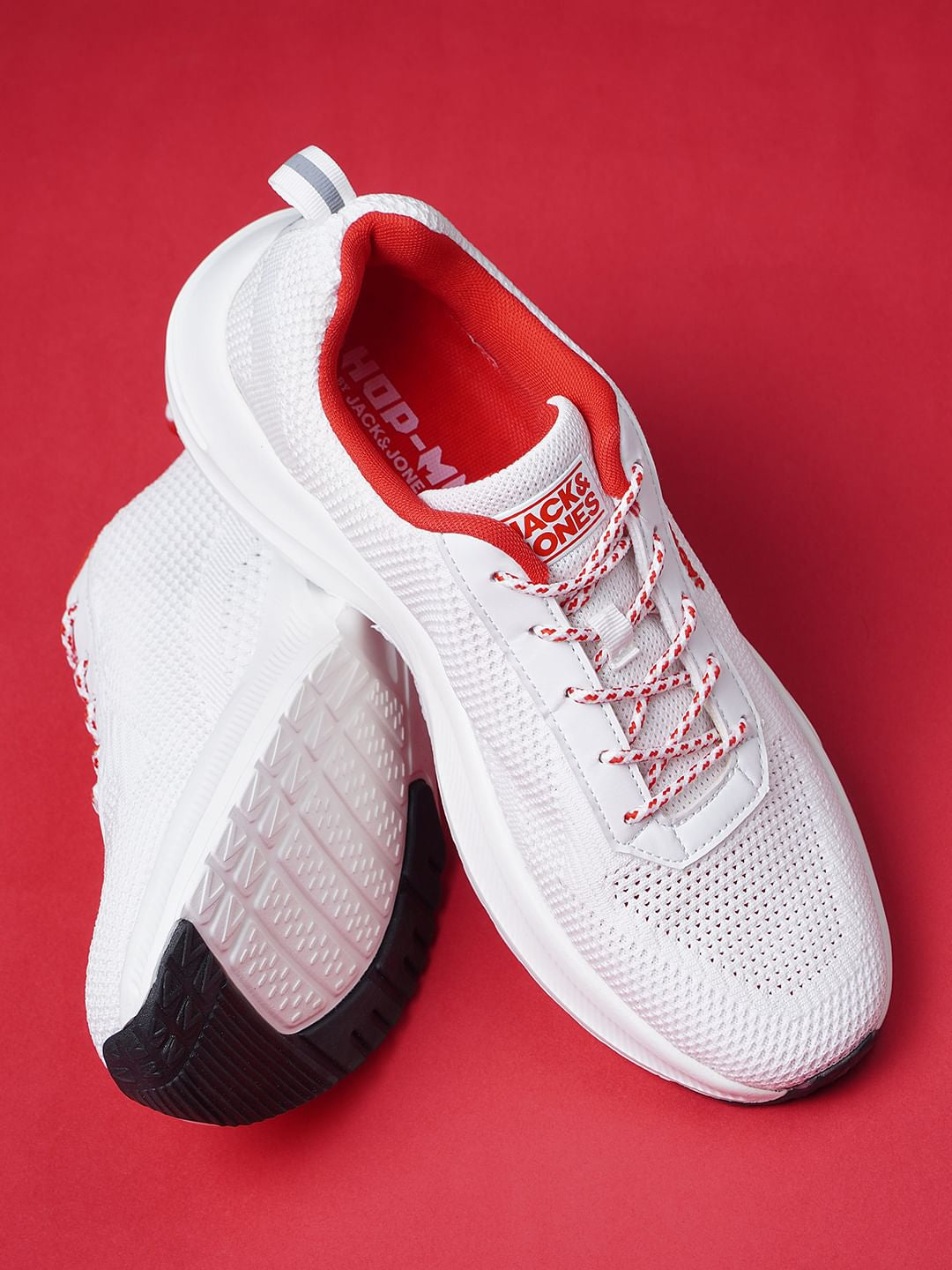 White Colourblocked Knit Sneakers