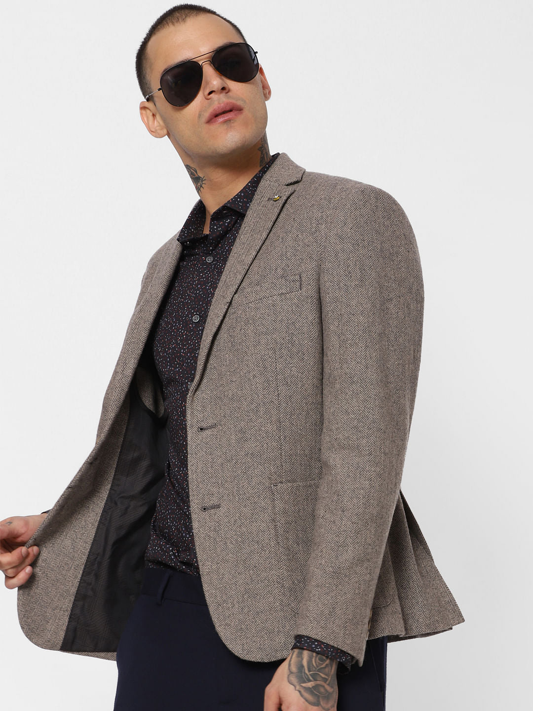 Brown Double Button Blazer - 46