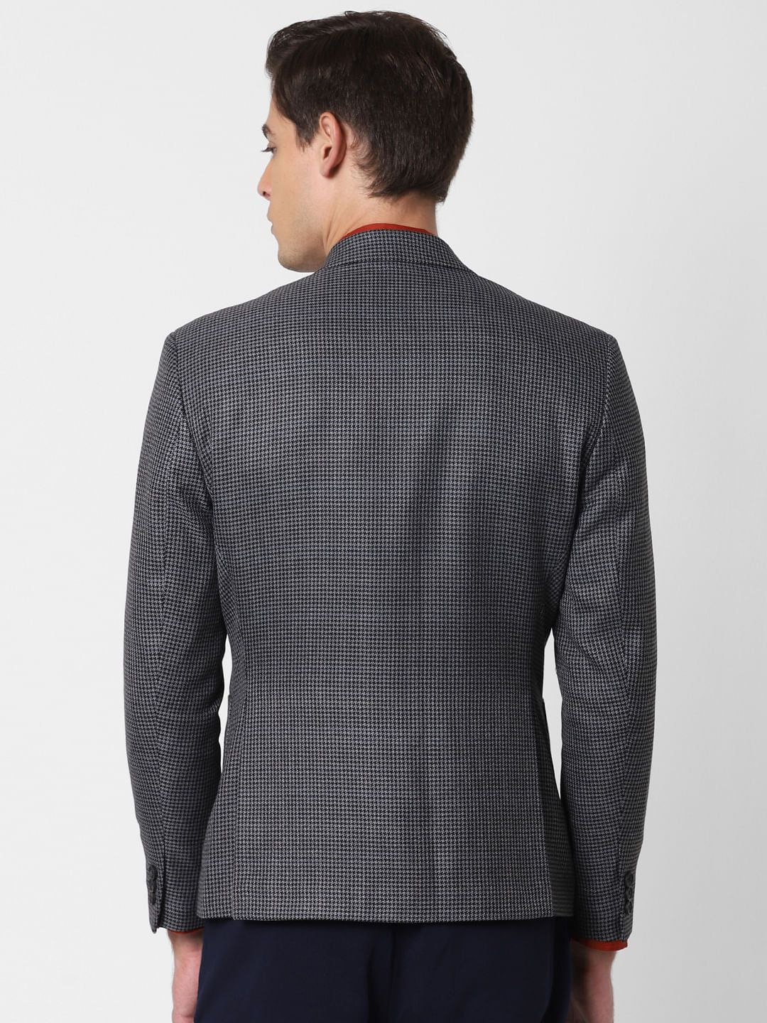 Black Houndstooth Print Slim Fit Blazer