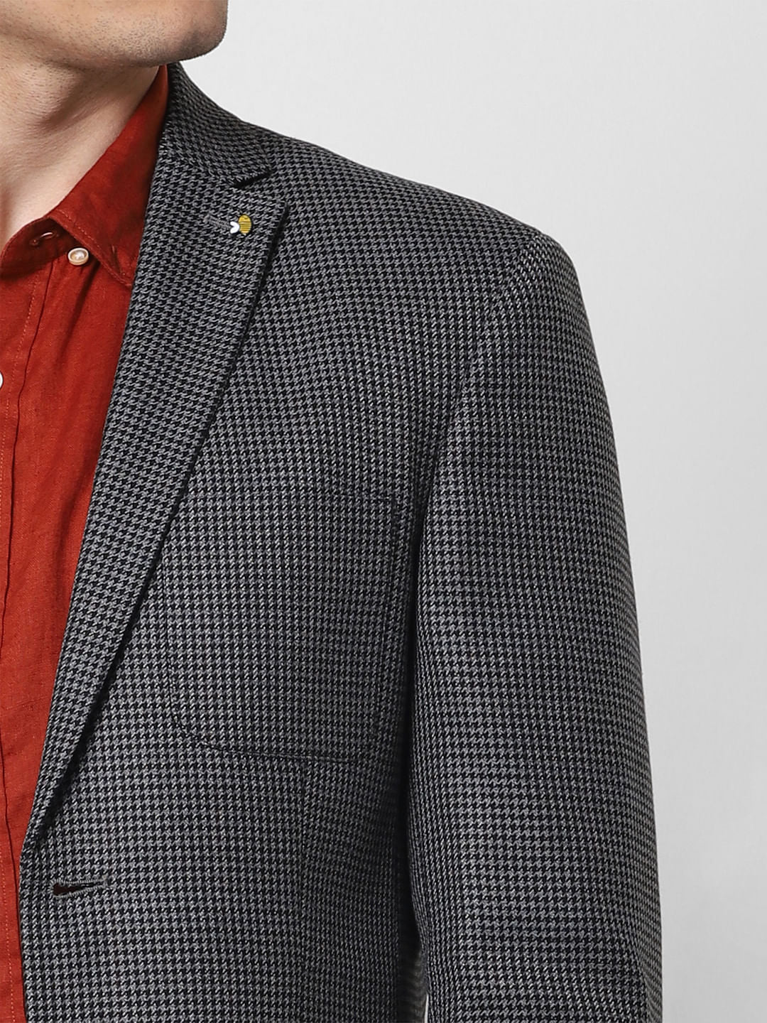 Black Houndstooth Print Slim Fit Blazer