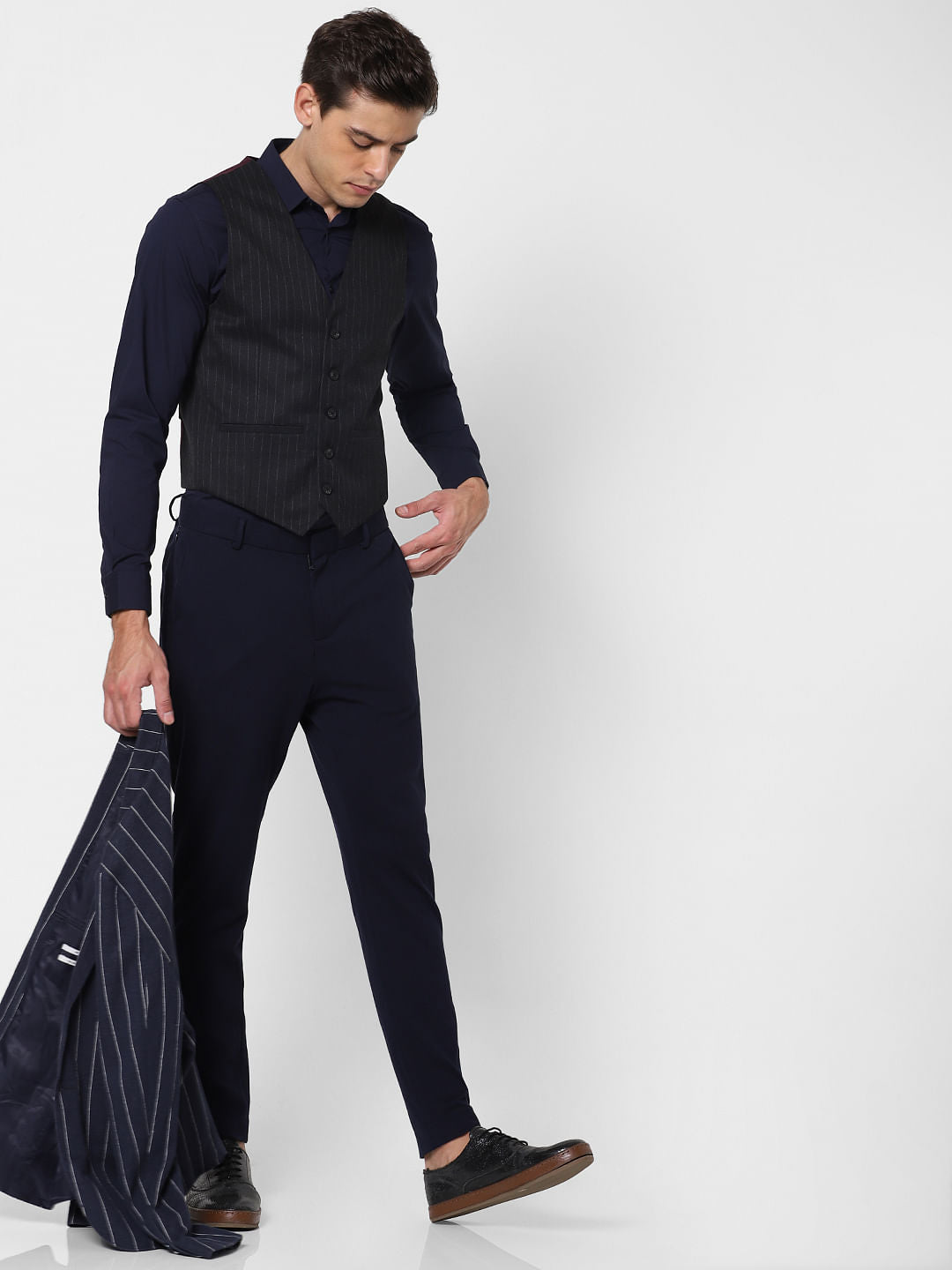 Black Striped Slim Fit Waistcoat - 46