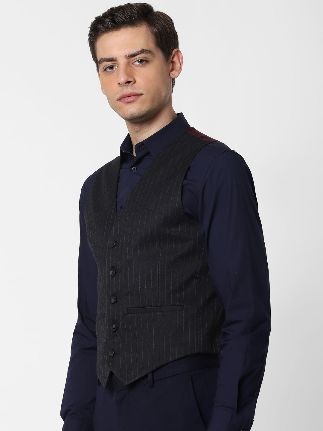 Black Striped Slim Fit Waistcoat