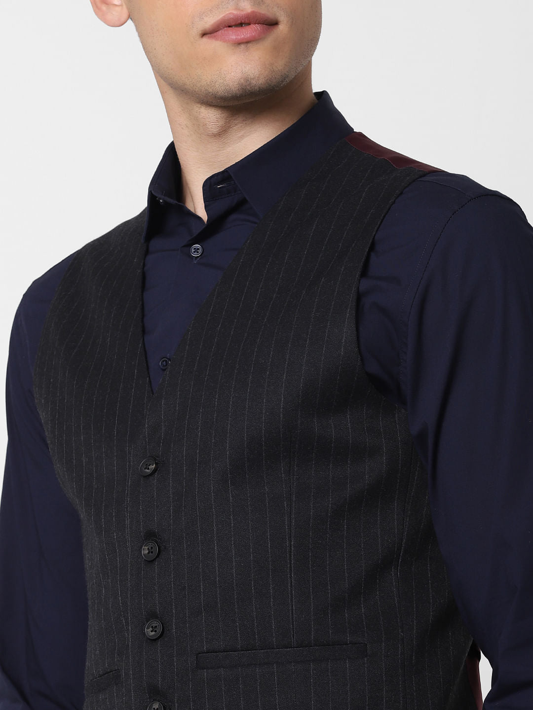 Black Striped Slim Fit Waistcoat