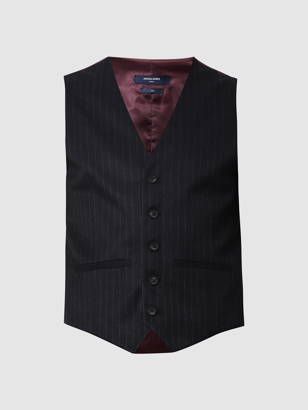 Black Striped Slim Fit Waistcoat