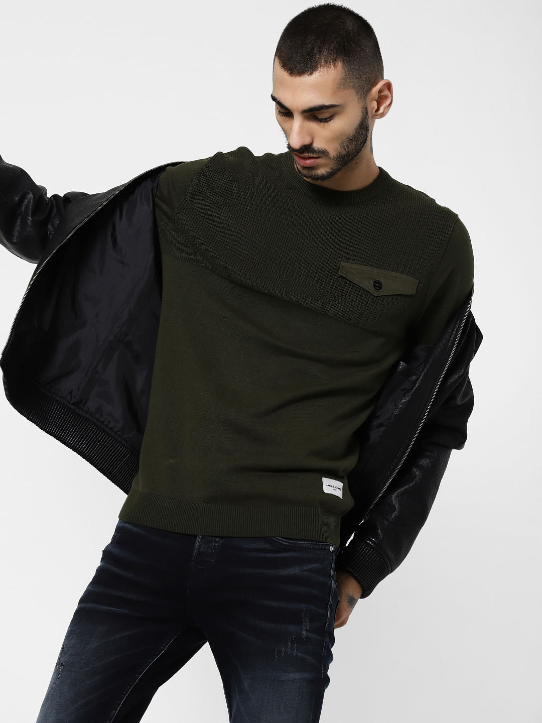 Green Pocket Flap Detail Pullover - S