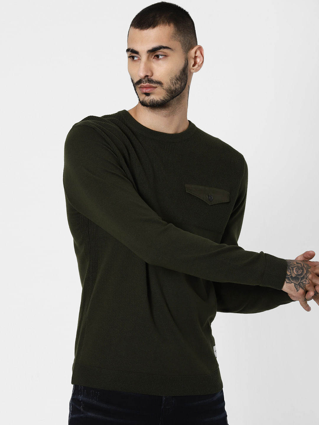 Green Pocket Flap Detail Pullover