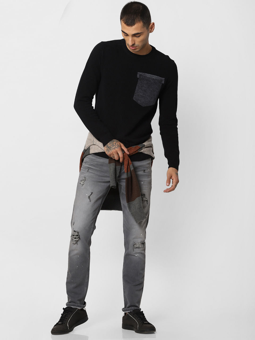 Black Patch Pocket Pullover - S