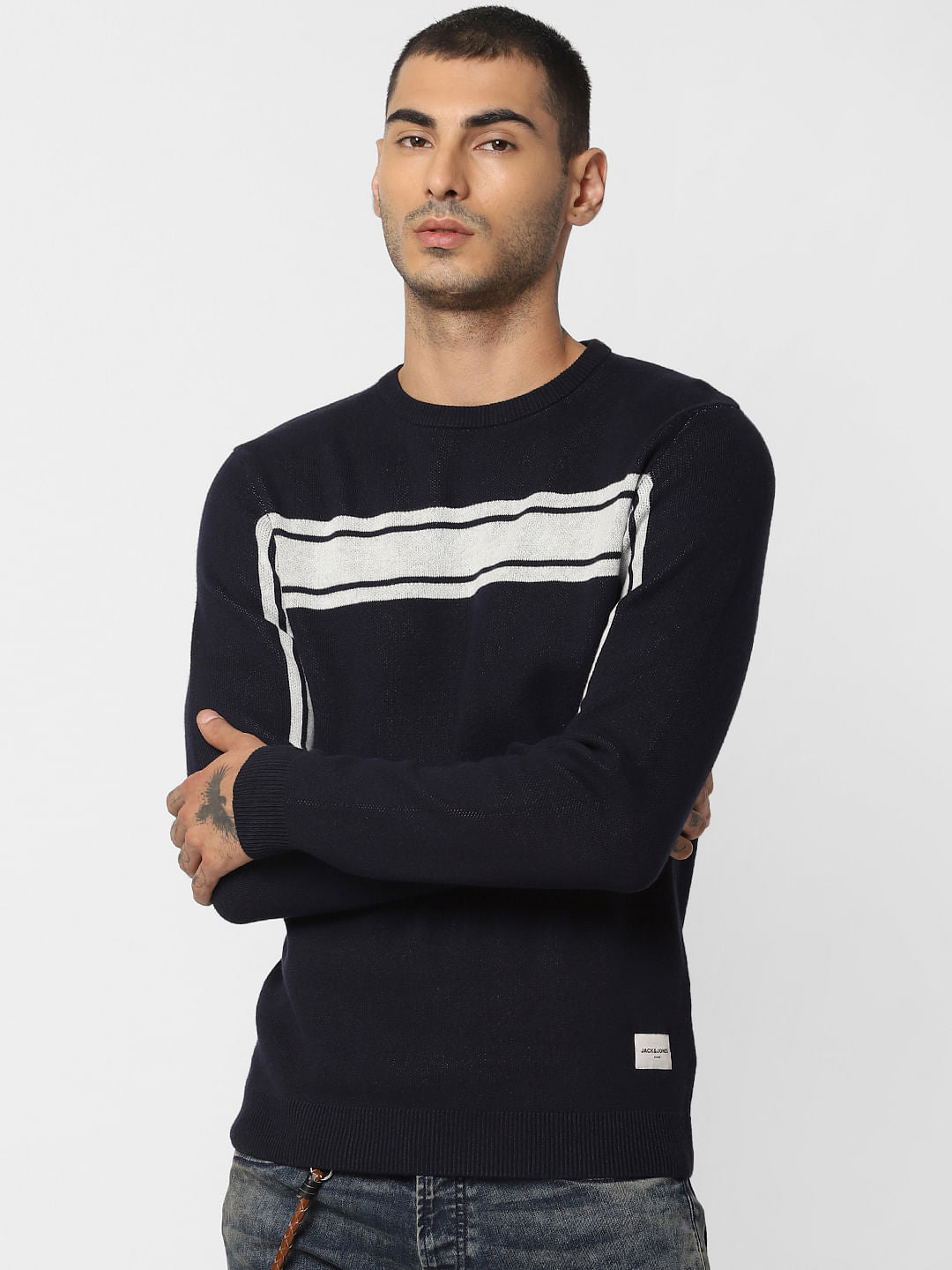 Navy Blue Striped Pullover