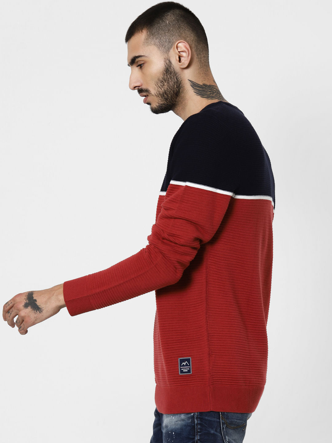 Navy Blue Colourblocked Pullover