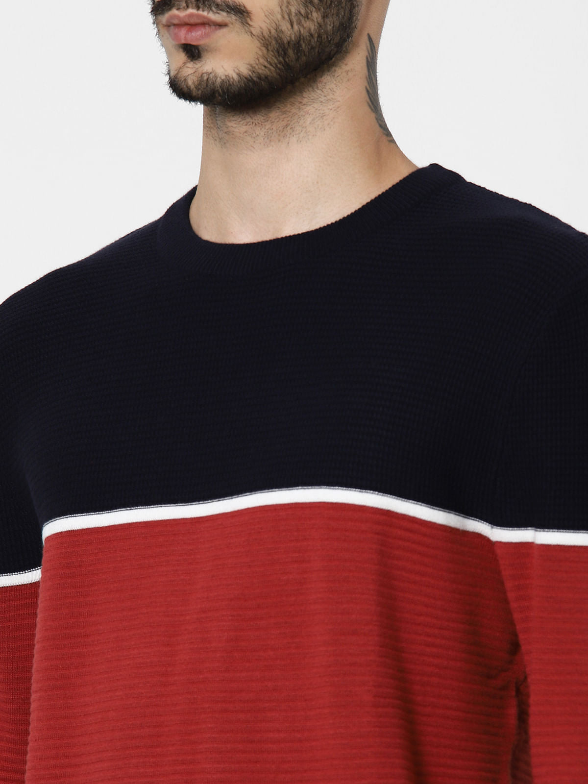 Navy Blue Colourblocked Pullover