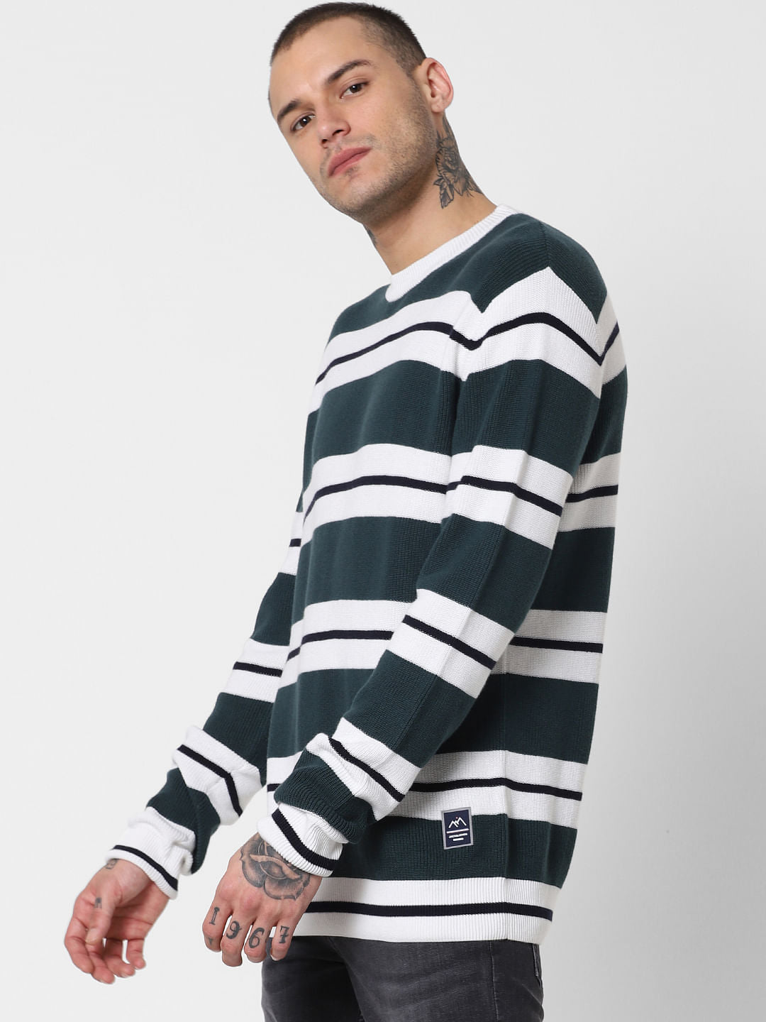 Dark Green Striped Pullover