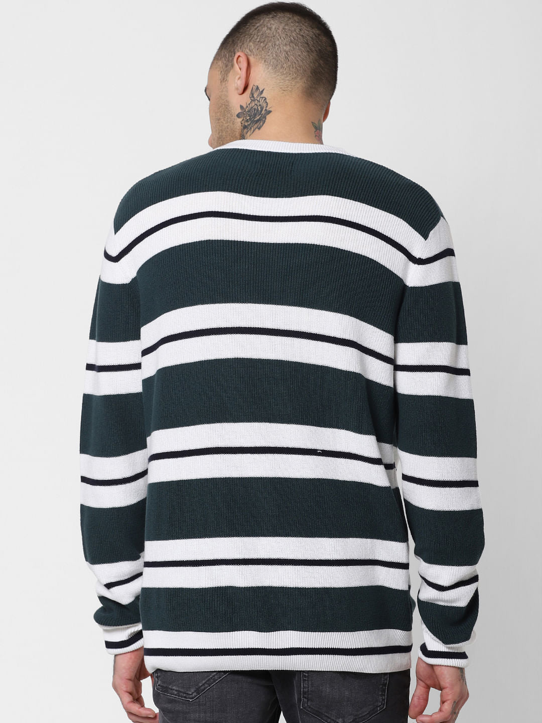 Dark Green Striped Pullover