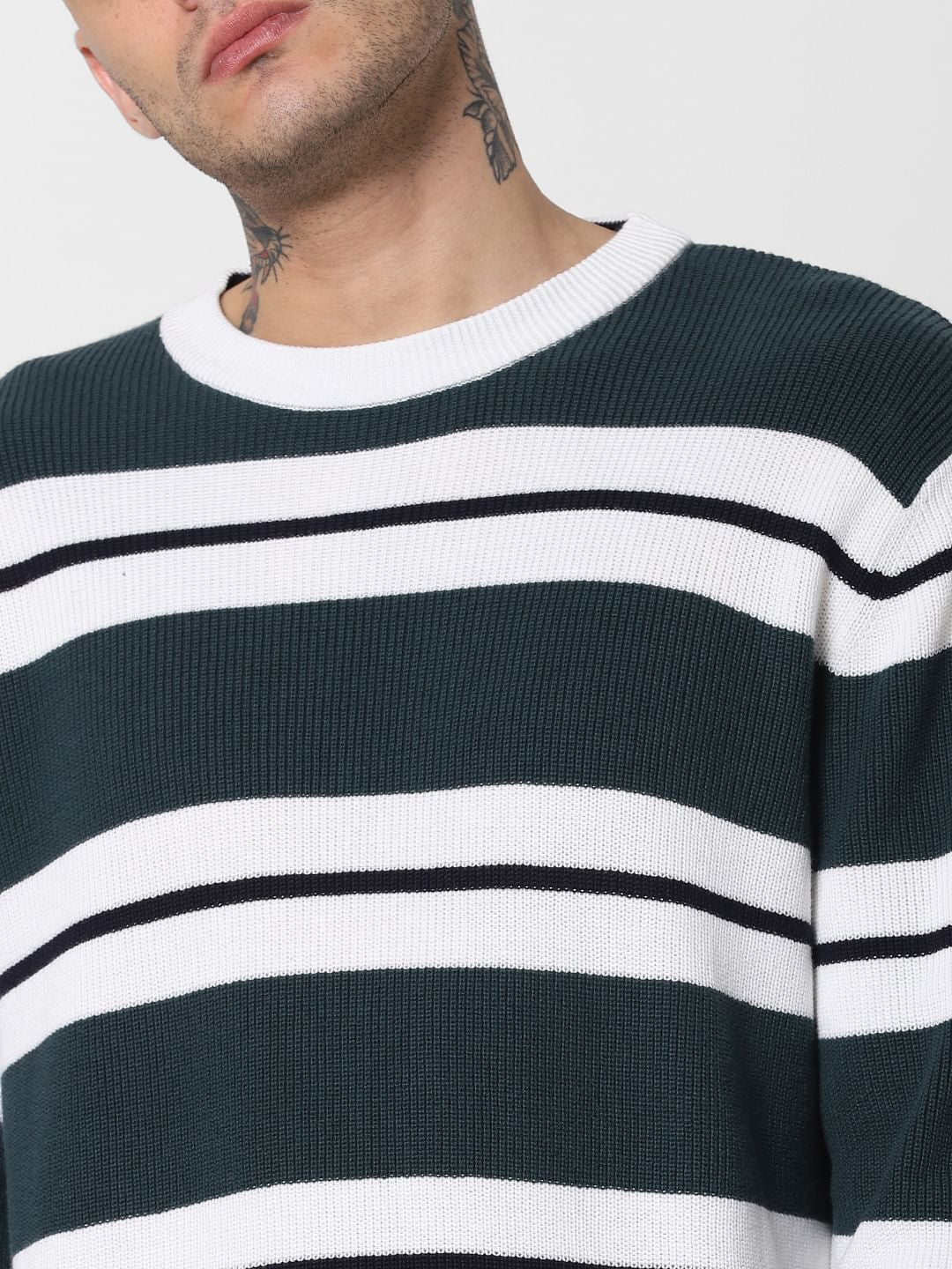 Dark Green Striped Pullover