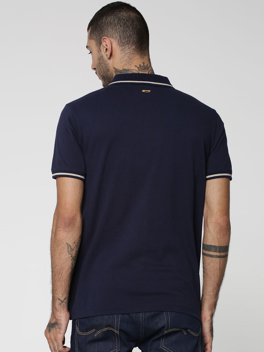 Blue Tipping Jacquard Polo Neck T-shirt