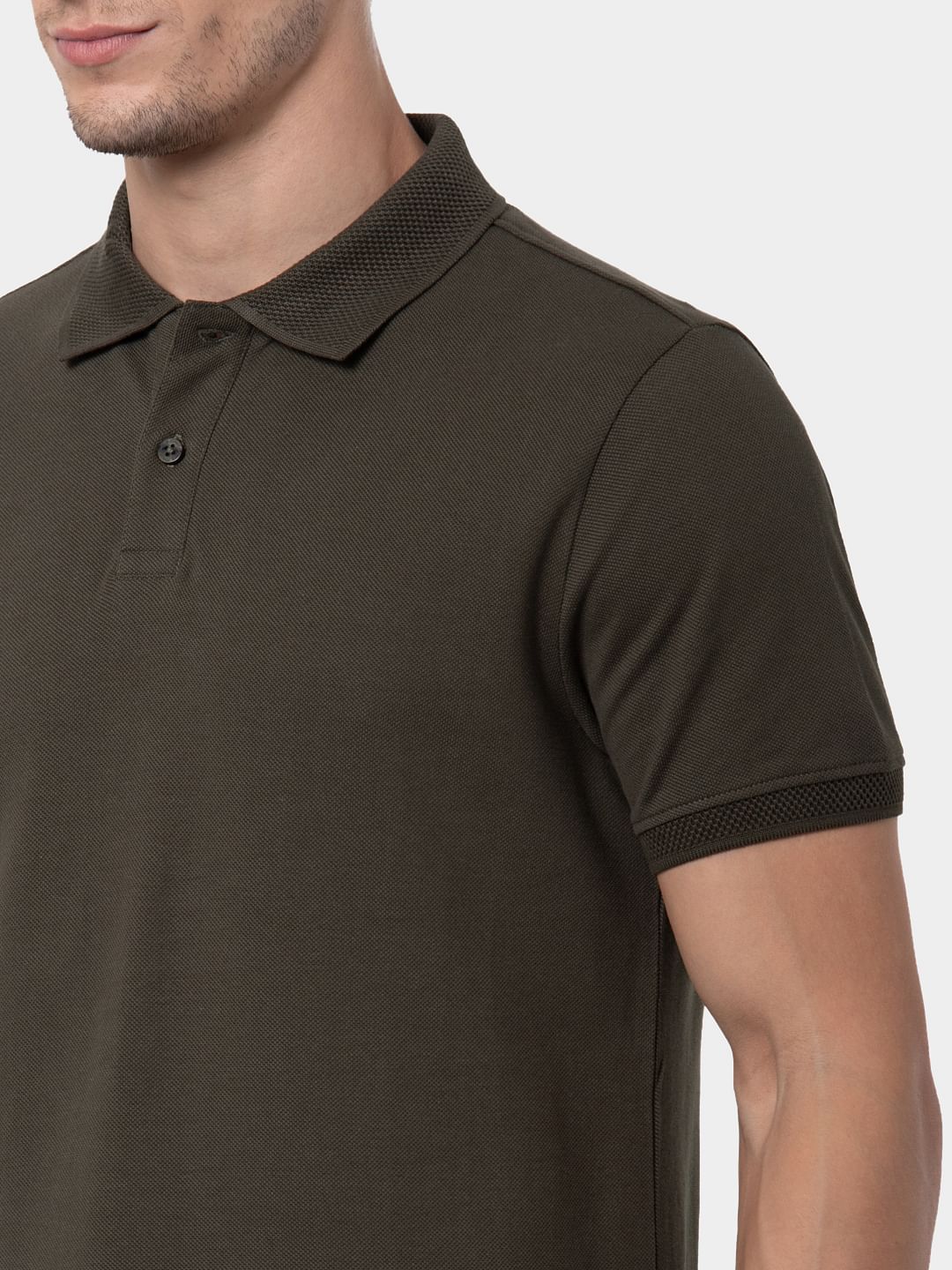Green Jacquard Polo Neck T-shirt