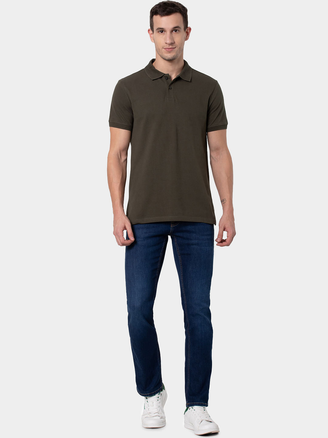 Green Jacquard Polo Neck T-shirt - L