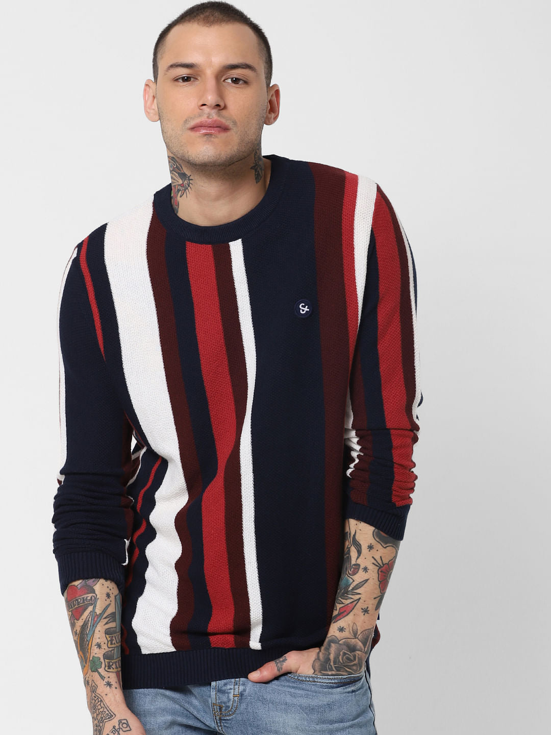 Navy Blue Striped Pullover