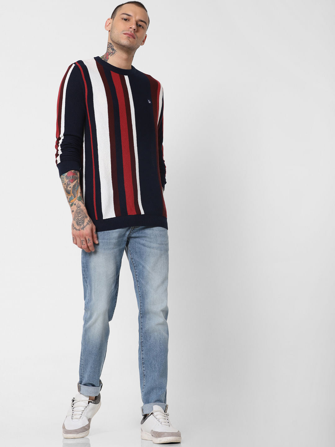 Navy Blue Striped Pullover