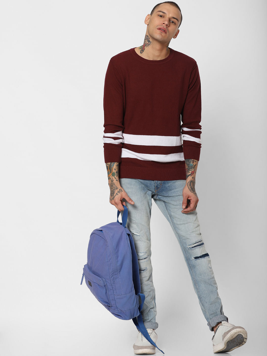 Dark Red Striped Pullover - S