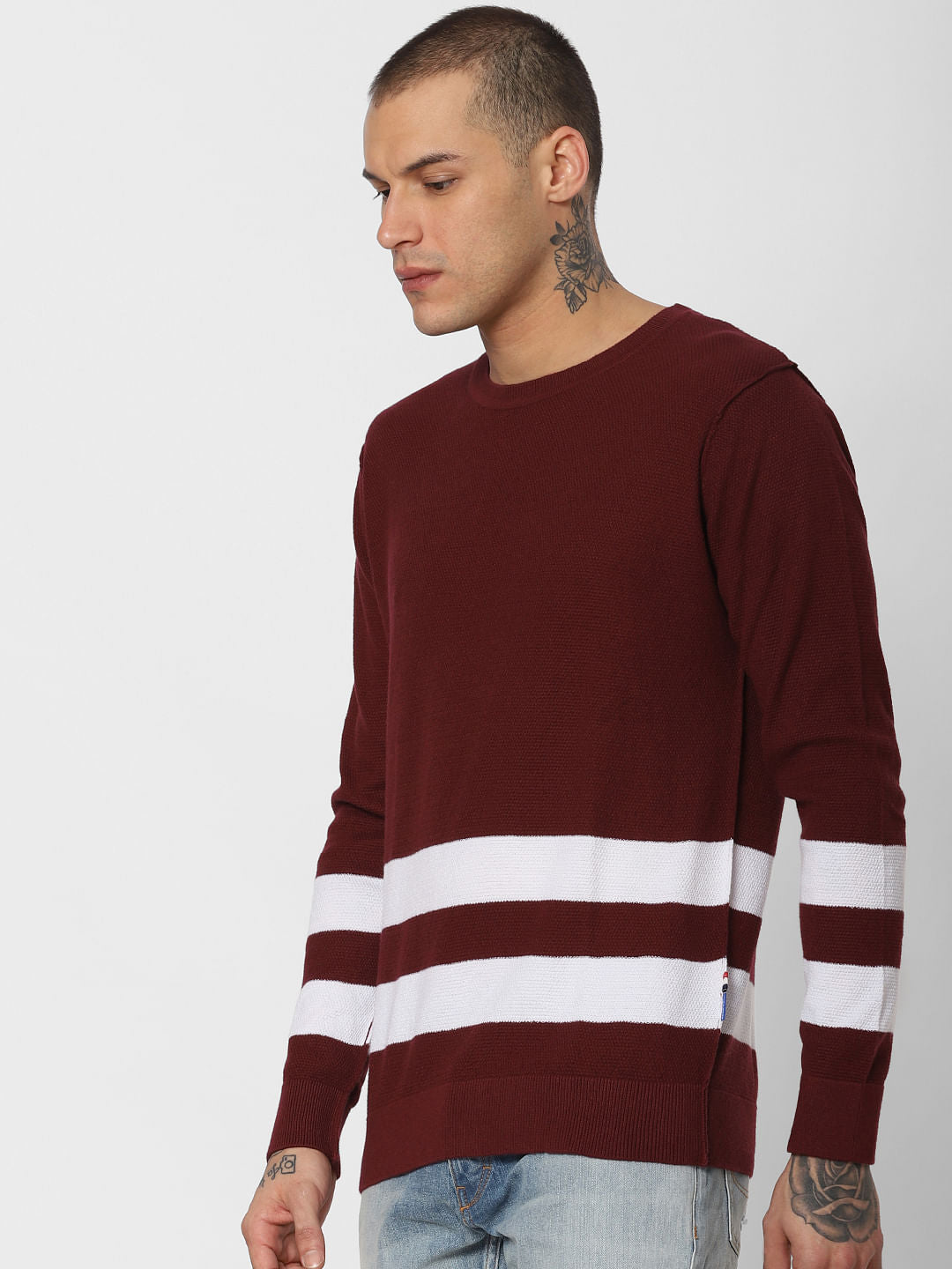 Dark Red Striped Pullover