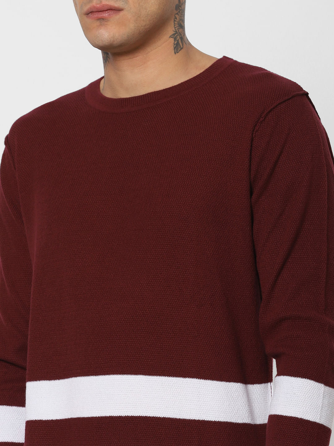 Dark Red Striped Pullover