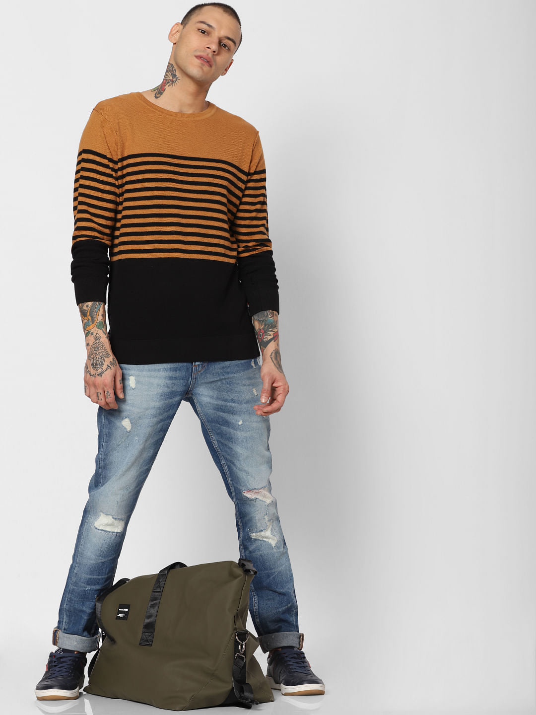 Brown Striped Pullover - S