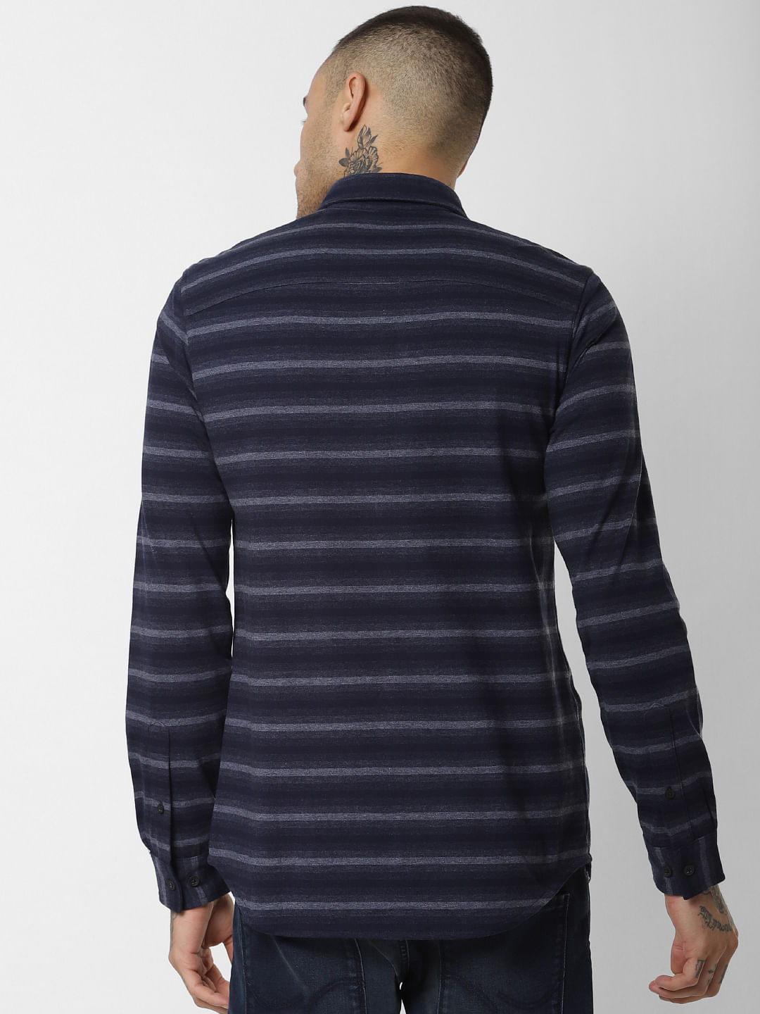 Dark Blue Striped Full Sleeves Shirt