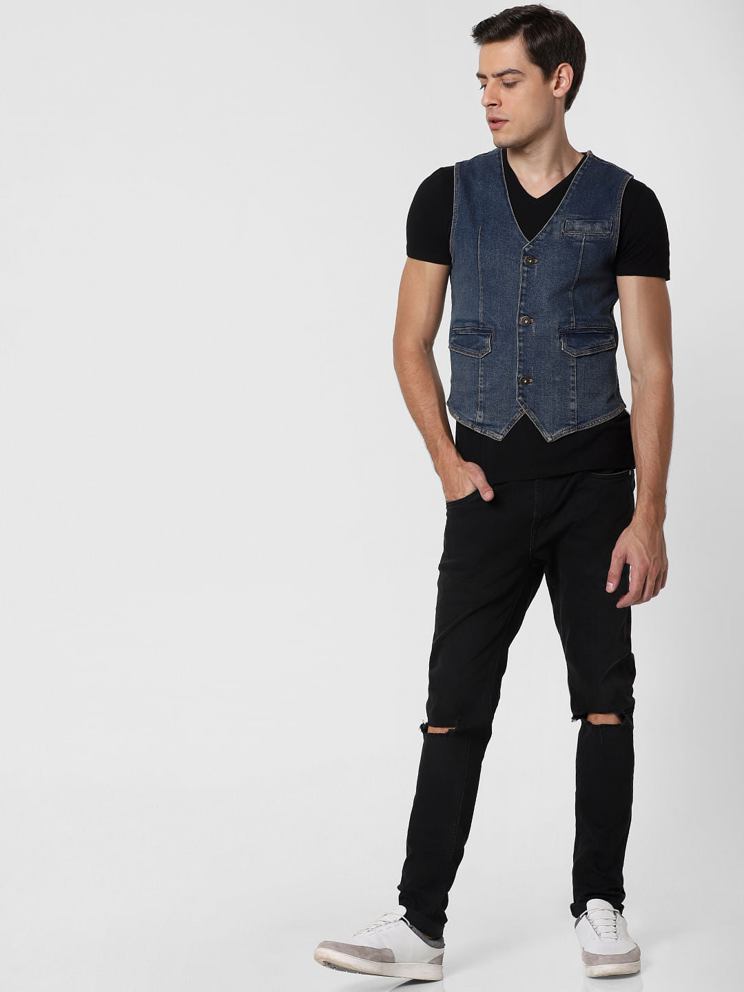 Blue Washed Denim Waistcoat