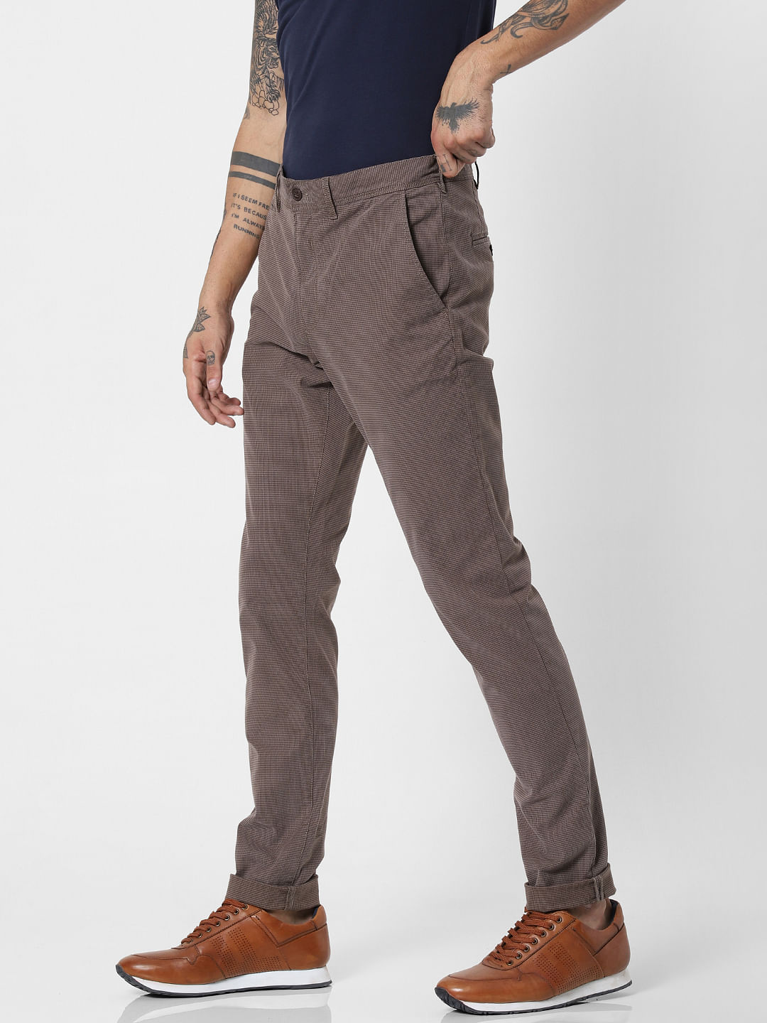 Brown Printed Slim Fit Pants