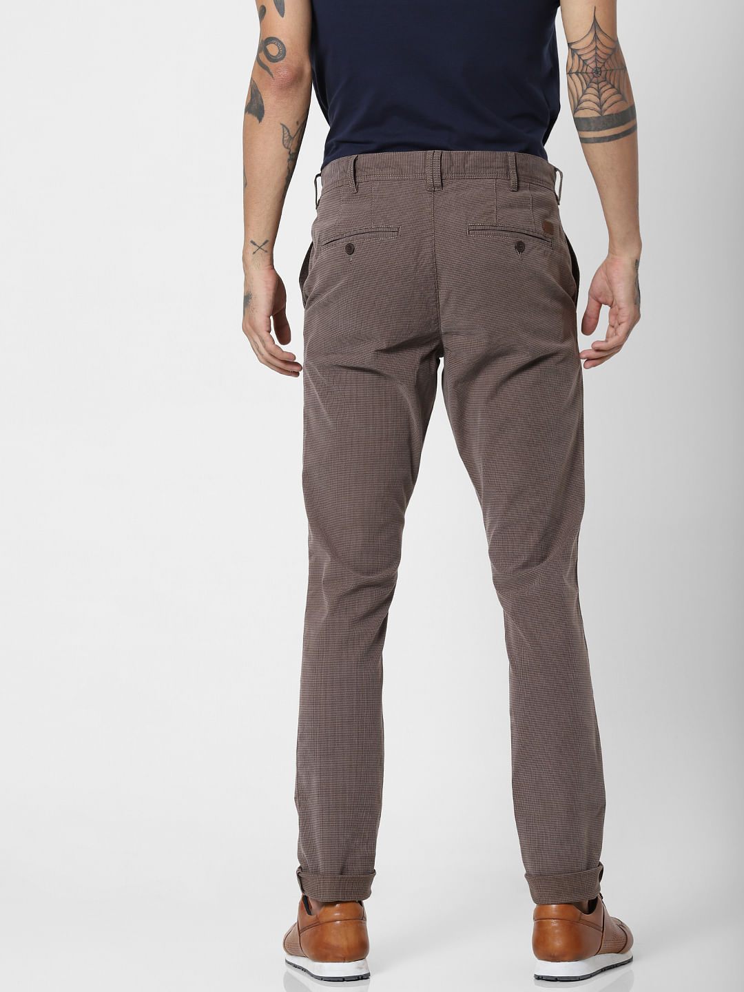 Brown Printed Slim Fit Pants