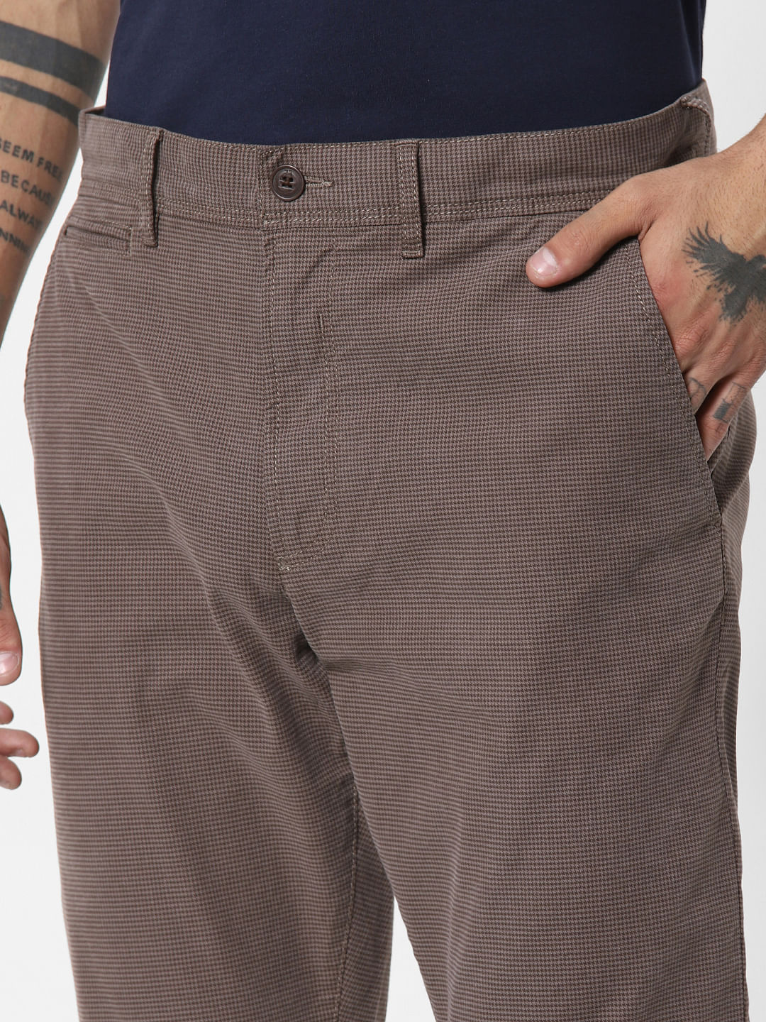 Brown Printed Slim Fit Pants