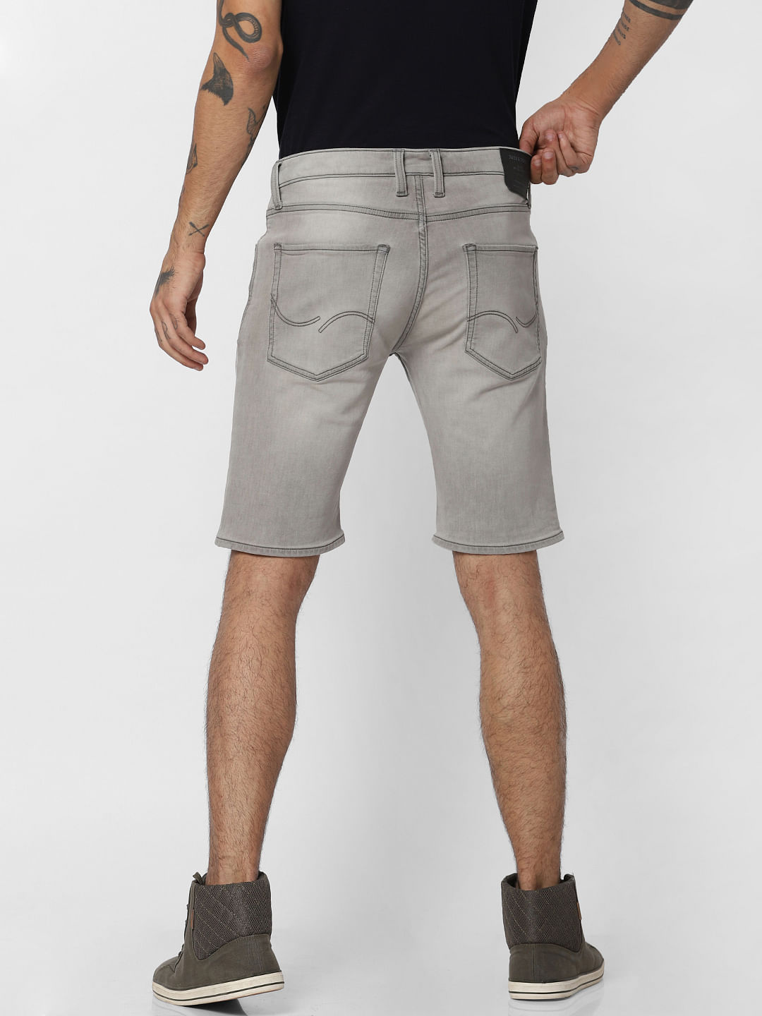 Grey Distressed Denim Shorts