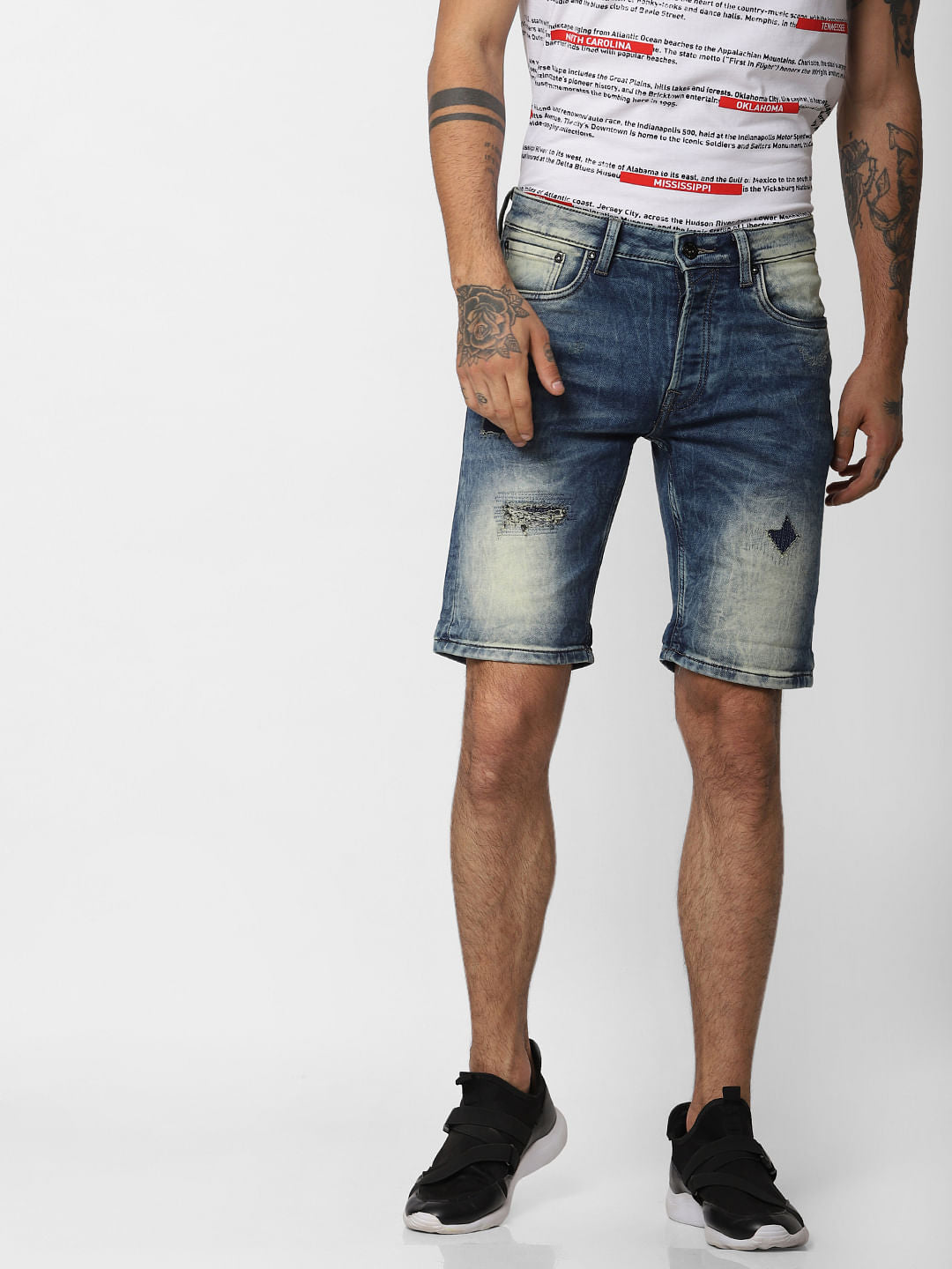 Blue Distressed Denim Shorts