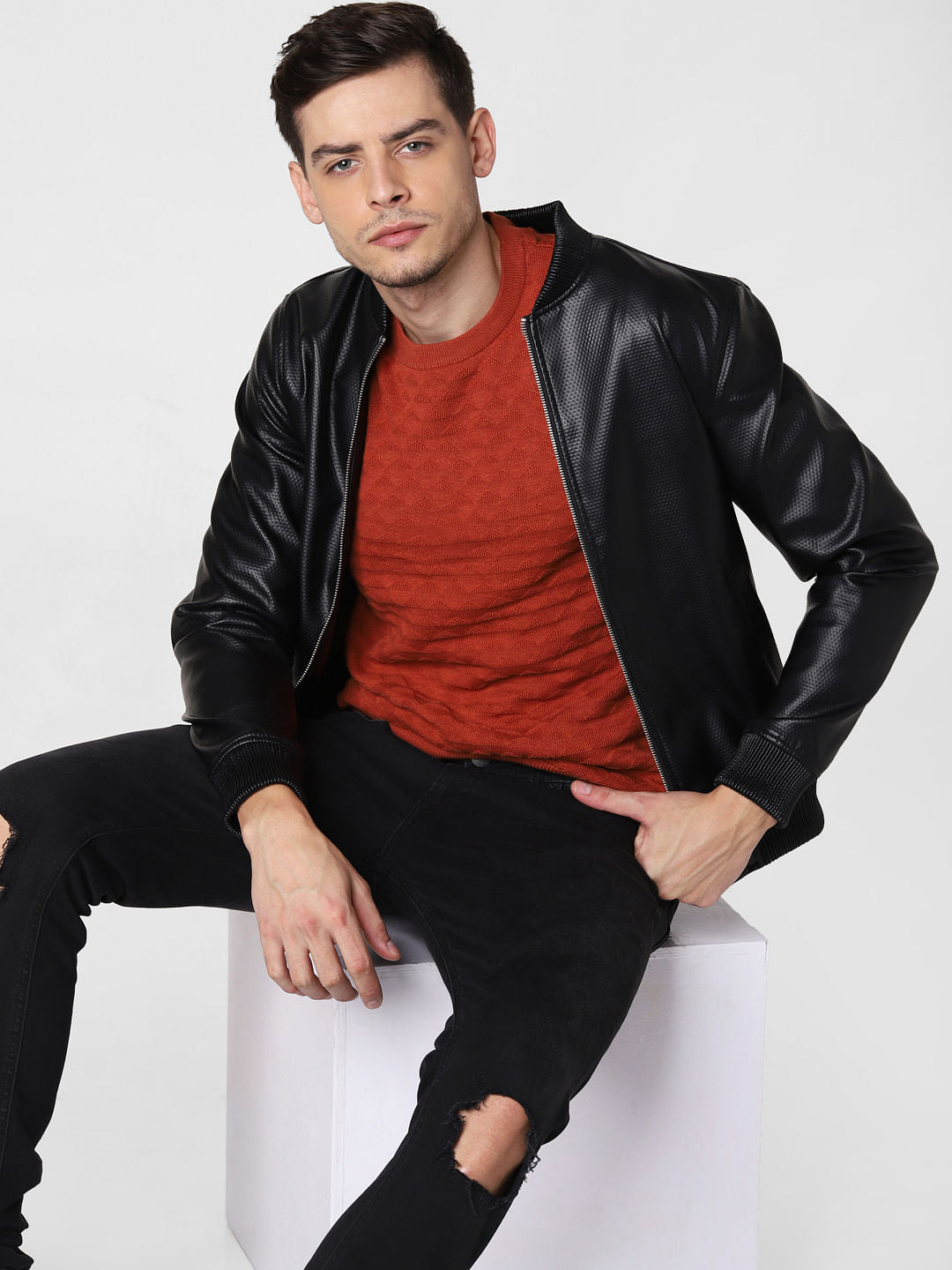 Brick Red Textured Pullover - S