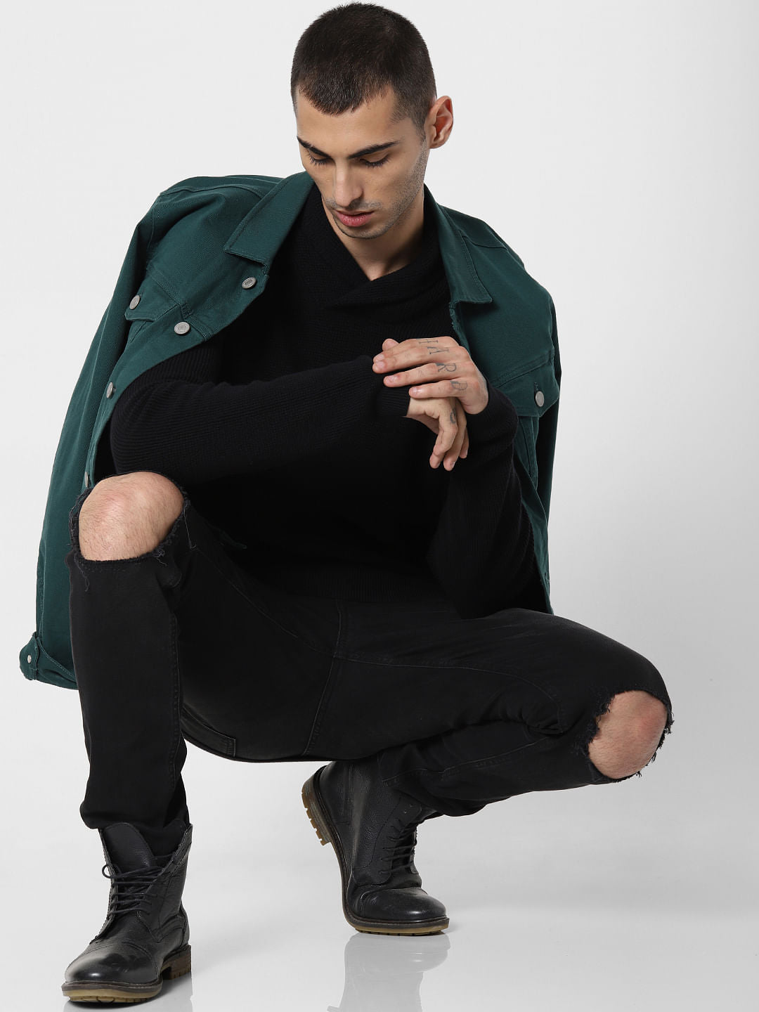 Black Shawl Neck Pullover - S