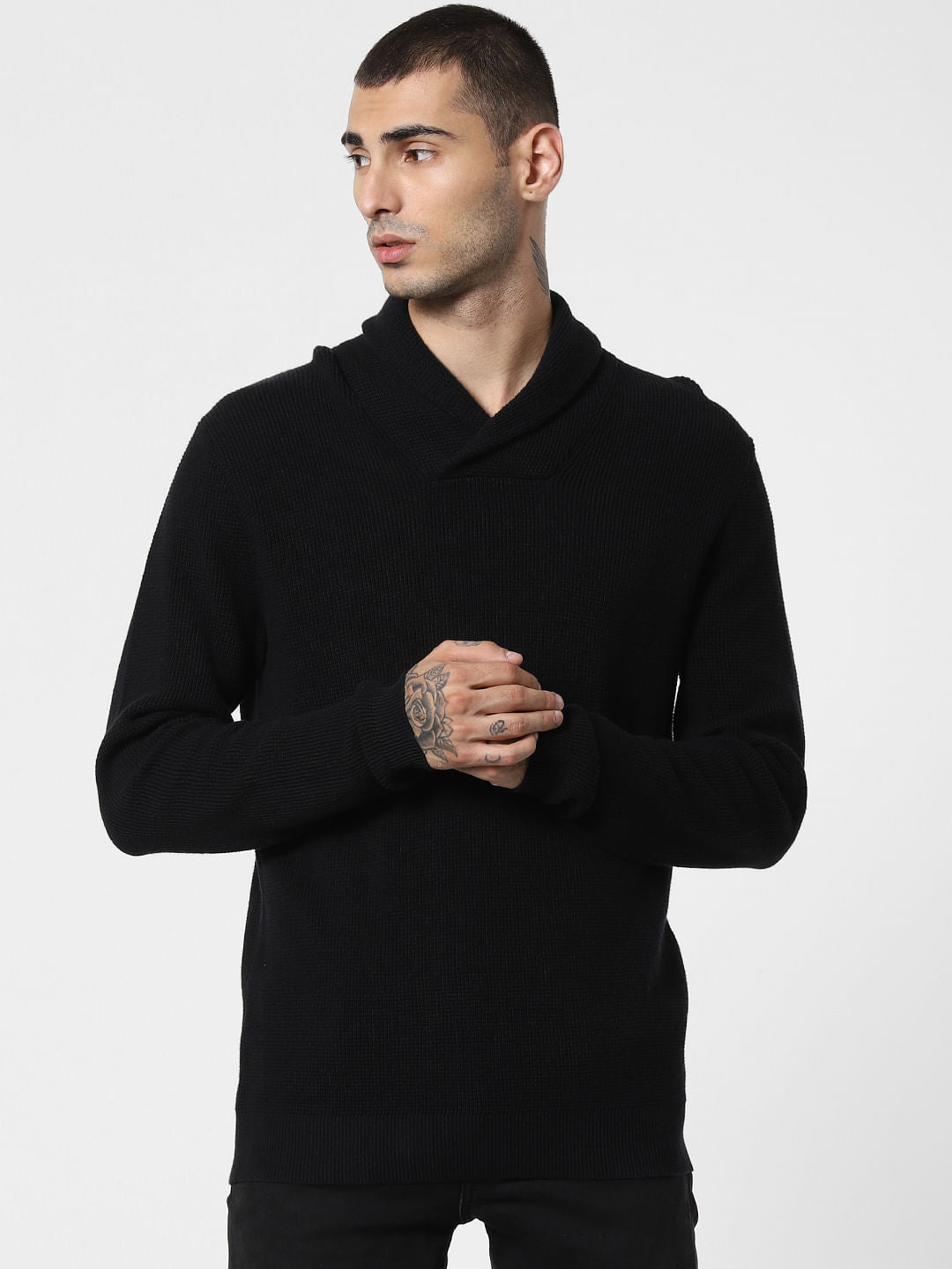Black Shawl Neck Pullover