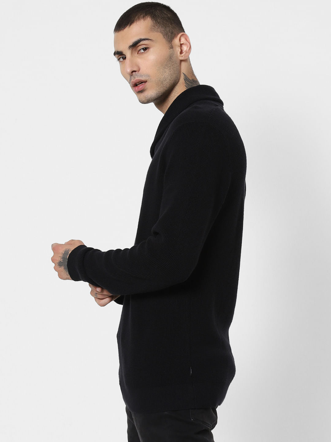 Black Shawl Neck Pullover