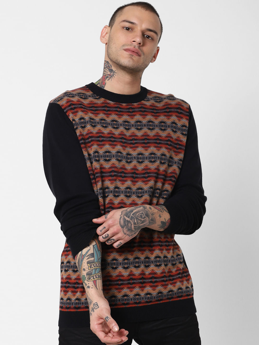 Black Striped Print Pullover