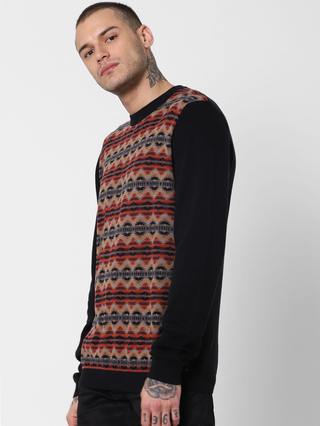 Black Striped Print Pullover