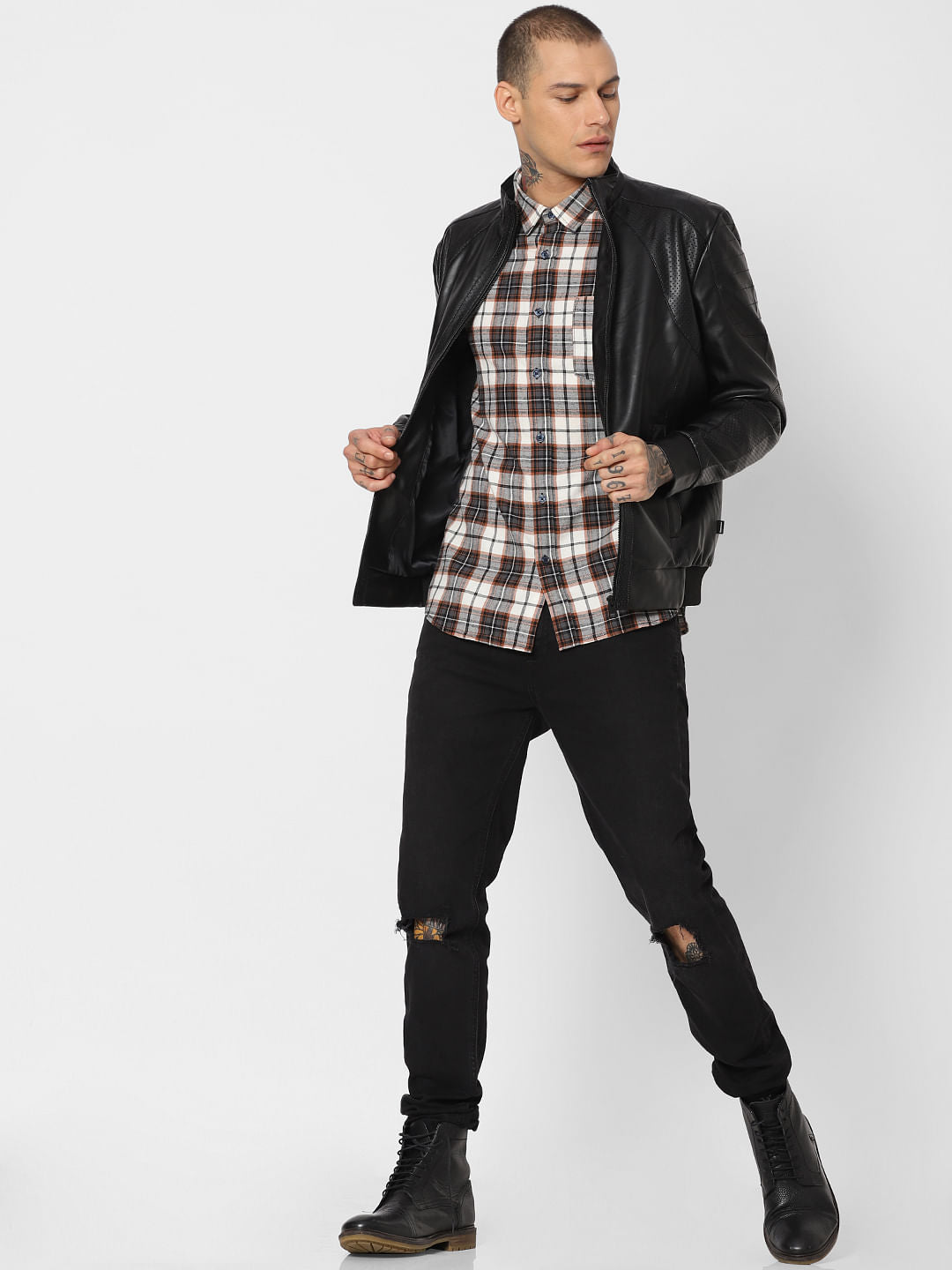 Grey Check Full Sleeves Shirt - S