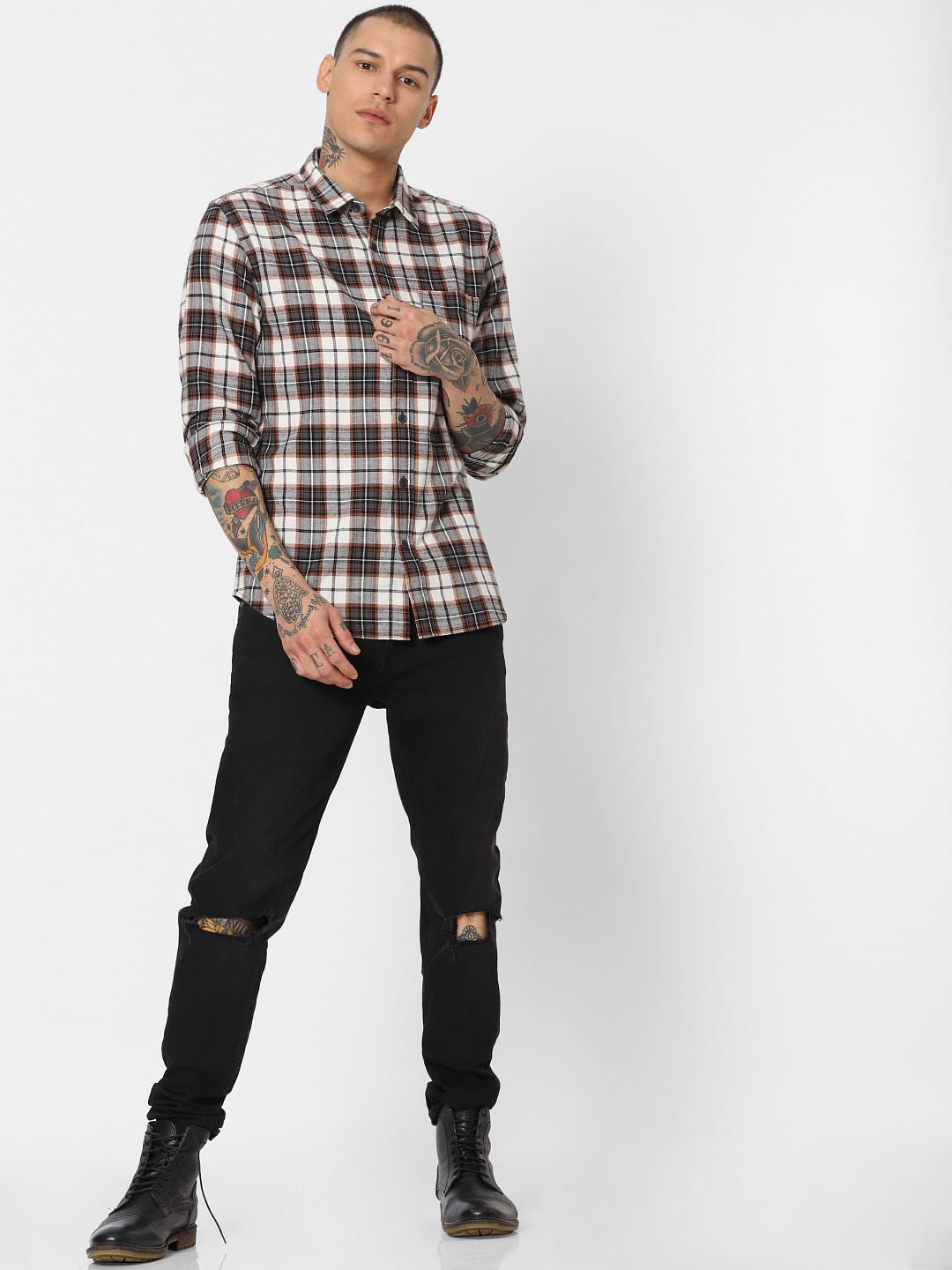 Grey Check Full Sleeves Shirt