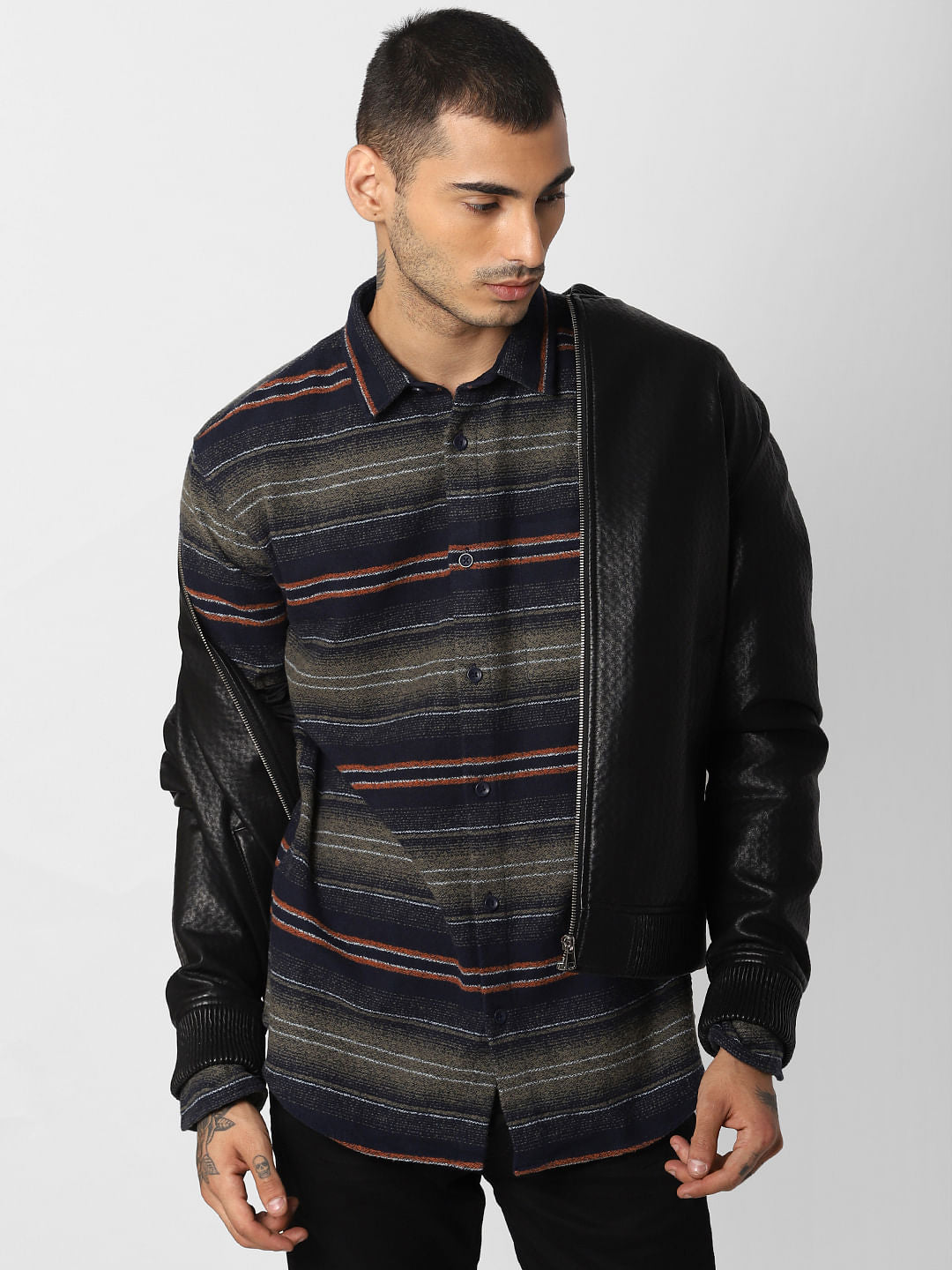 Navy Blue Striped Full Sleeves Shirt - S