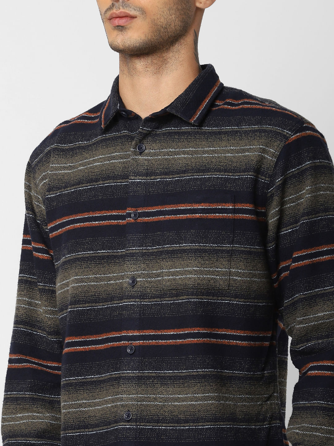 Navy Blue Striped Full Sleeves Shirt