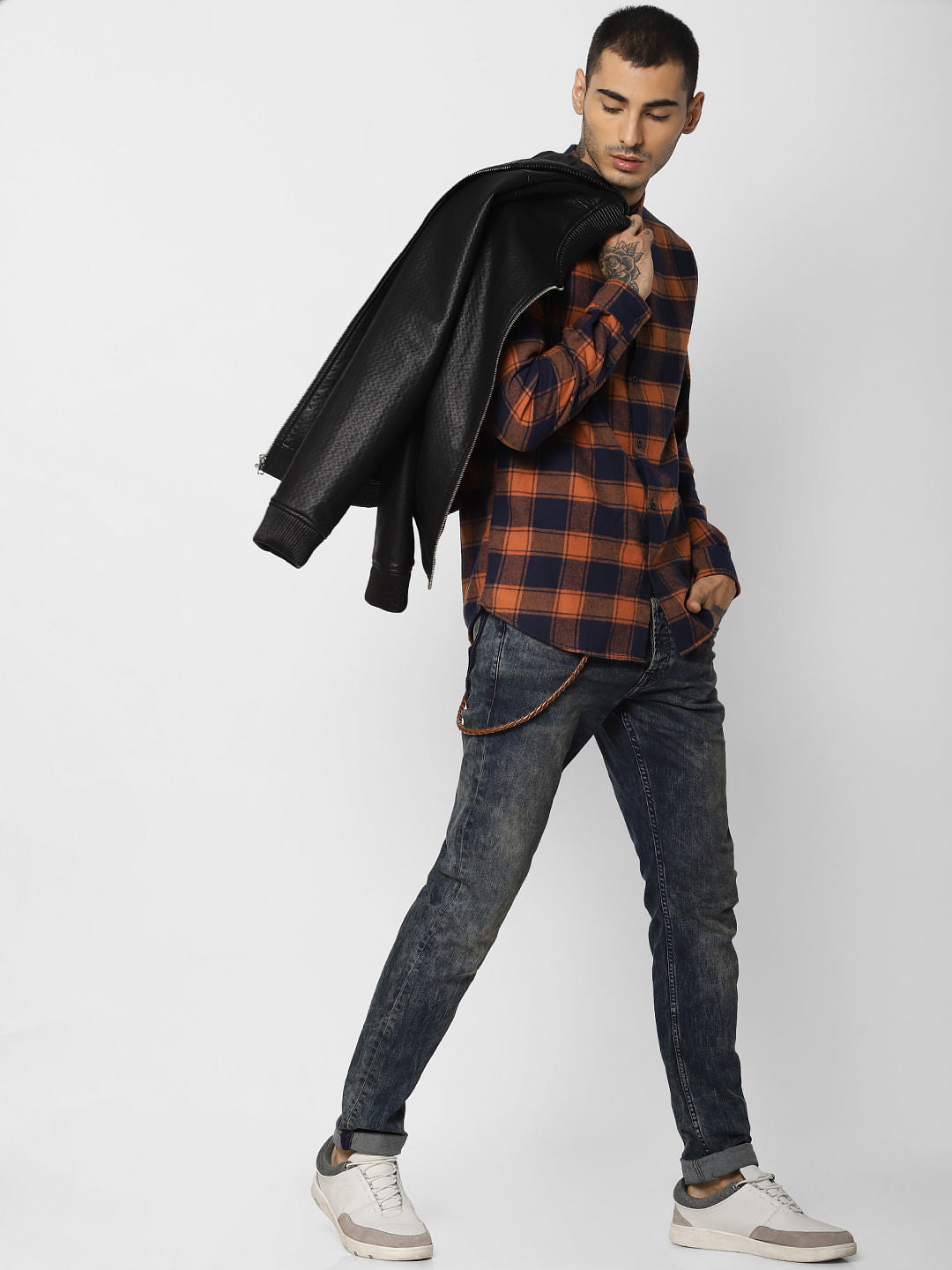 Brown Check Full Sleeves Shirt - S