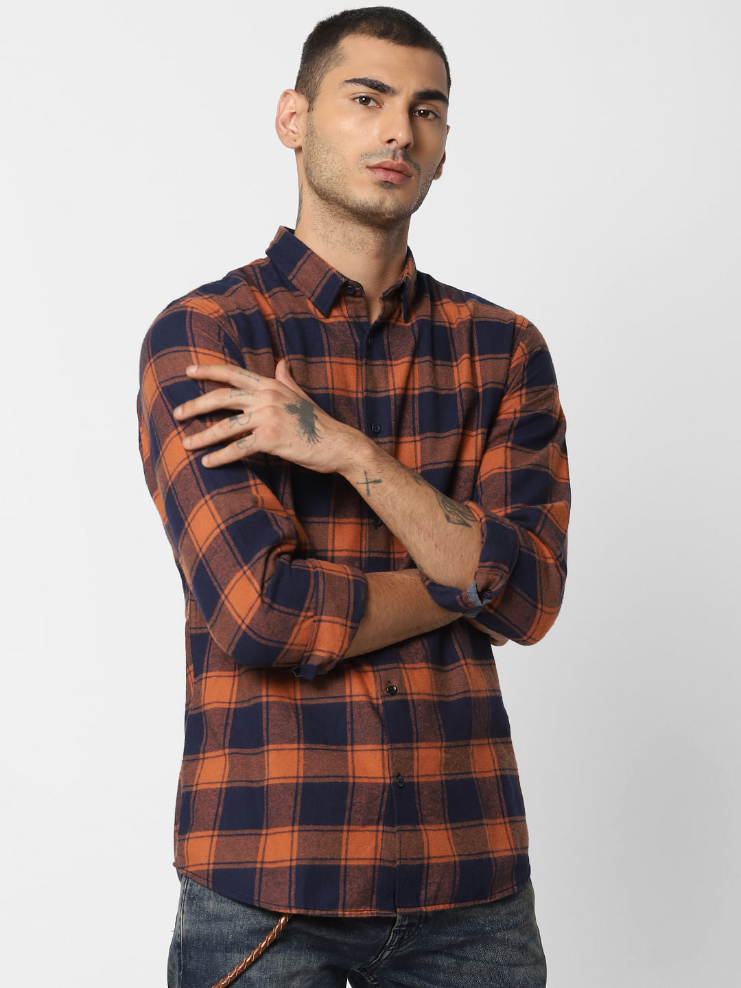 Brown Check Full Sleeves Shirt