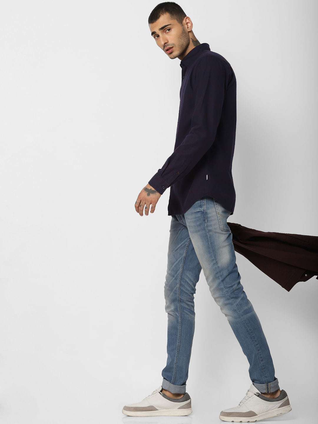 Dark Blue Striped Full Sleeves Shirt - S