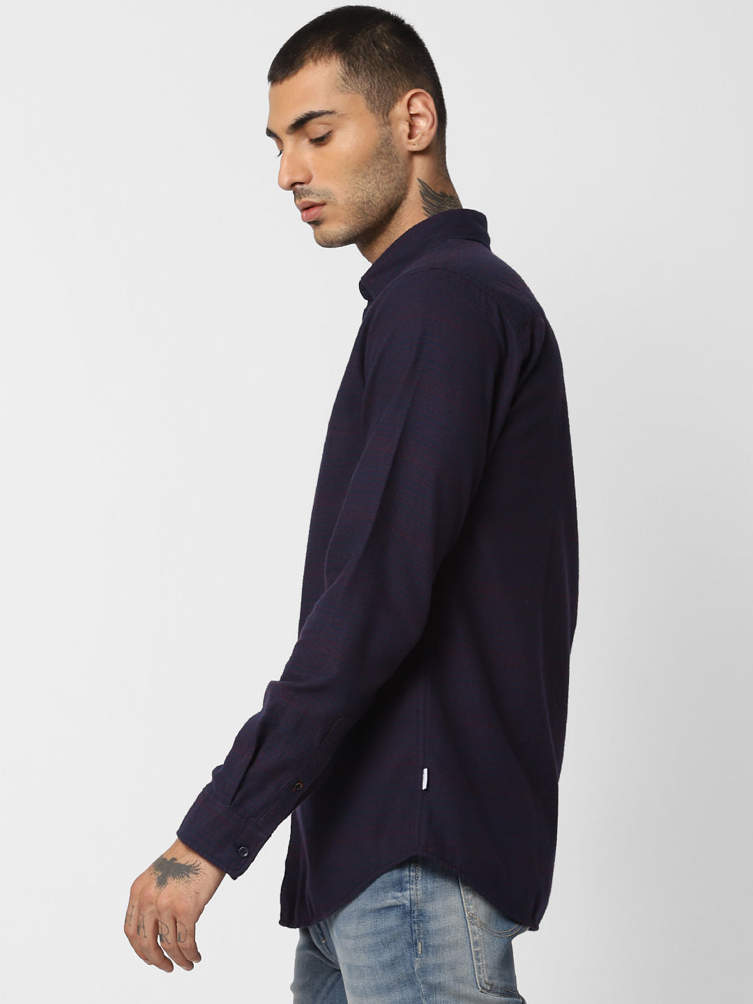 Dark Blue Striped Full Sleeves Shirt