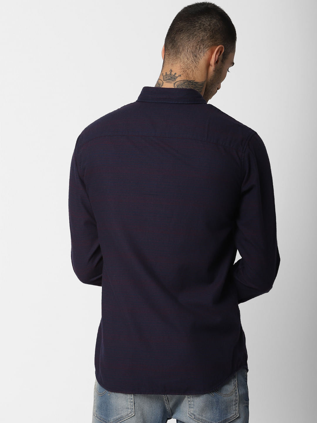 Dark Blue Striped Full Sleeves Shirt